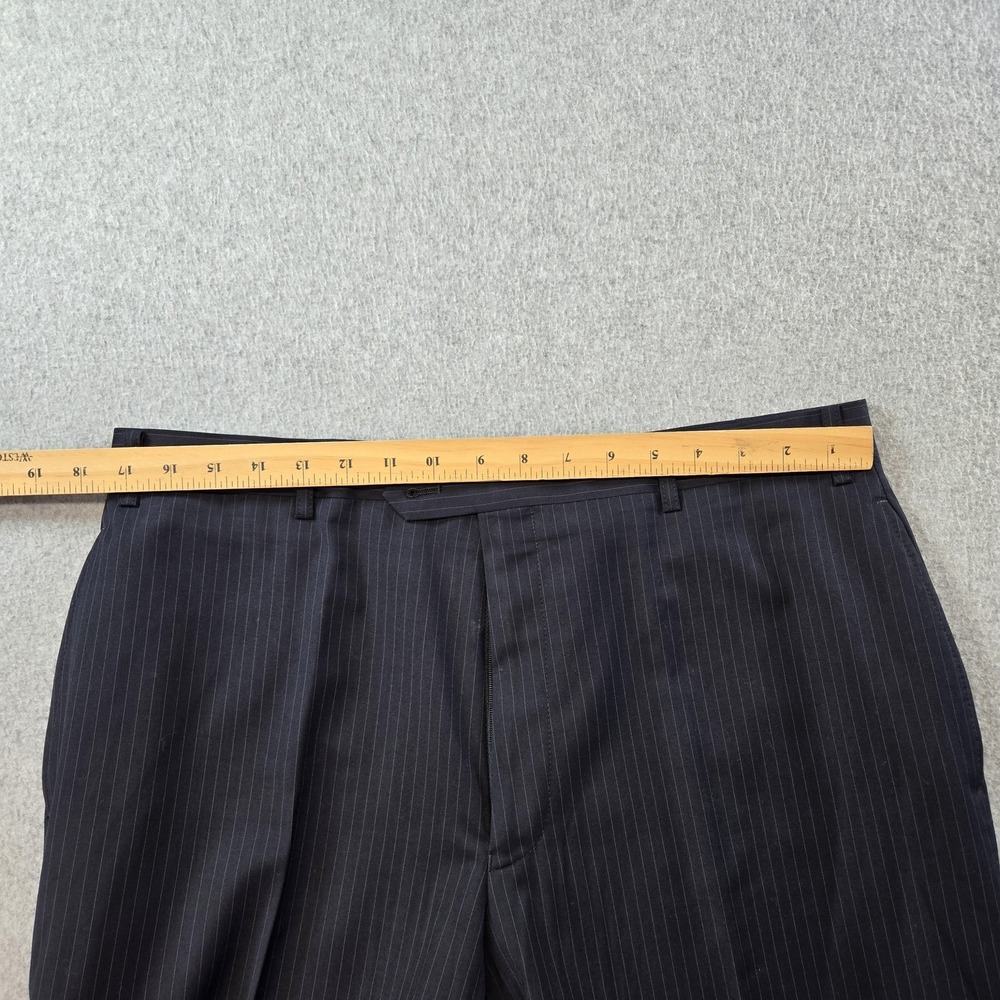 Ralph Lauren Suit Pants Mens 36x30 Black Striped Polyester Rayon Belted - Picture 6 of 10
